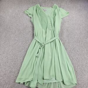 CB established 1962 Womens Dress 14 Green V-Neck Pleated Front Tie Waist Flowy